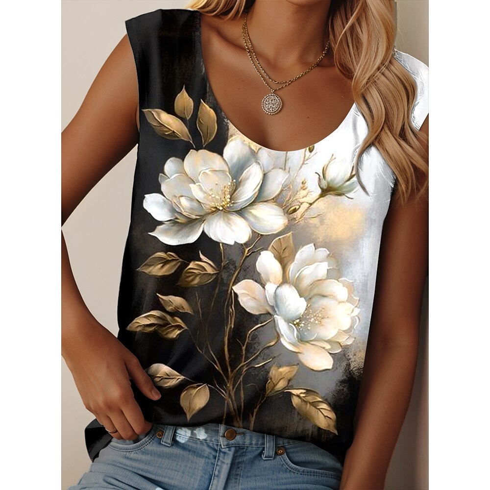 Damen Camisole-Tanktop Blumen Grafik Täglich Lässig Ärmellos Rundhalsausschnitt Normale Oberteile Täglich Druck Schwarz Sommer Lightinthebox