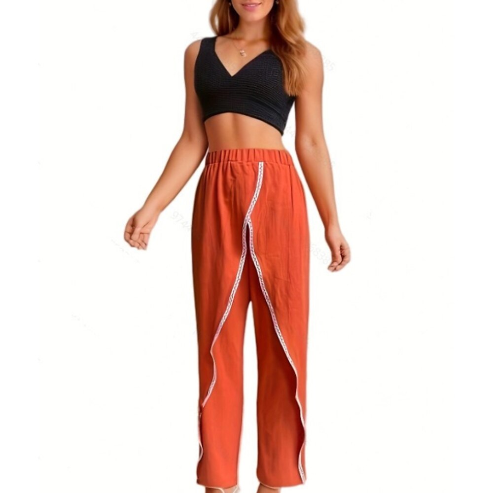 Damen Hose aus Baumwollleinen Stoffhosen Mode Streetwear Volle Länge Natürliche Taille Einfach Spitze Bequem Außenbereich Straße Alltagskleidung Orange Sommer Normale Passform Lightinthebox