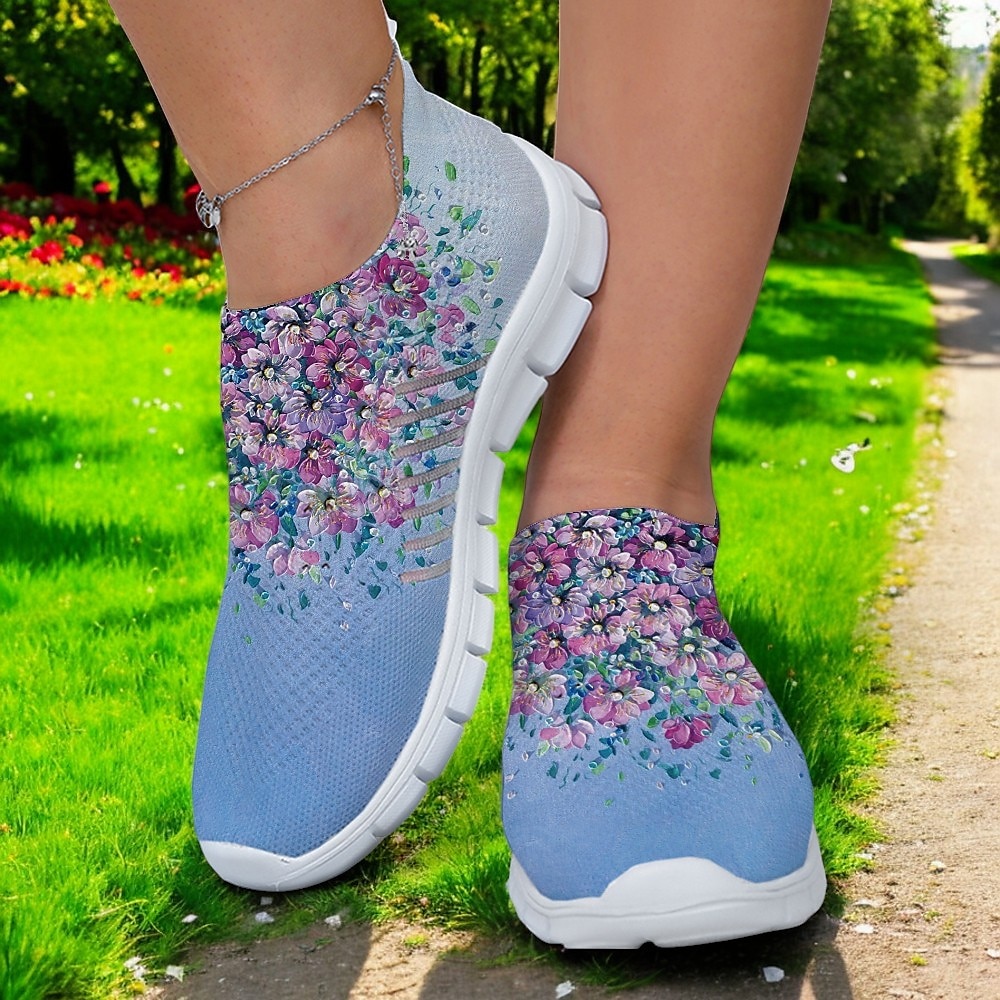 Slip-On-Sneaker aus floralem Mesh für Damen - leichte, atmungsaktive Wanderschuhe für die Freizeit, Reisen und Outdoor-Aktivitäten Lightinthebox