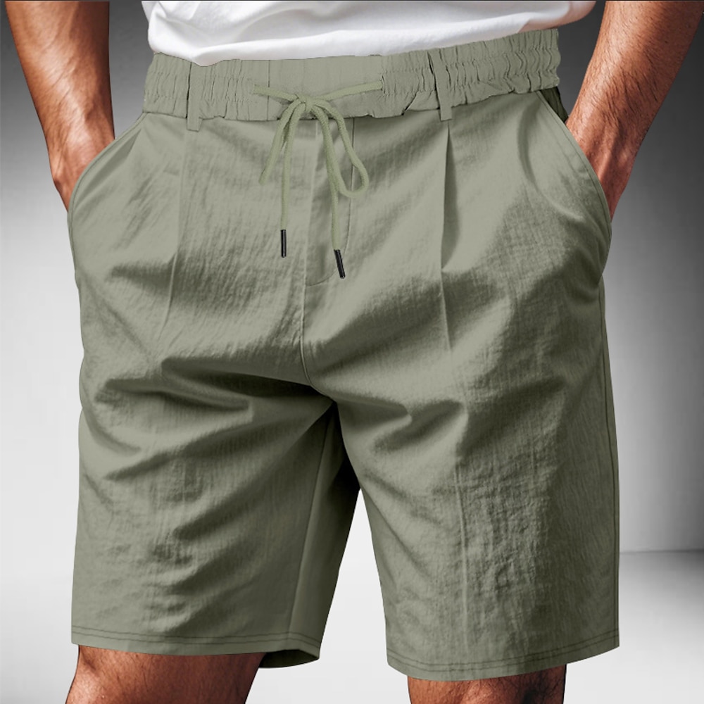 Herren Shorts Leinenshorts Sommershorts Strandshorts Kordelzug Elastischer Bund Gerader Schnitt Einfach Komfort Atmungsaktiv Knielang Outdoor Geschäft Täglich Mode Klassicher Stil Schwarz Weiß Lightinthebox