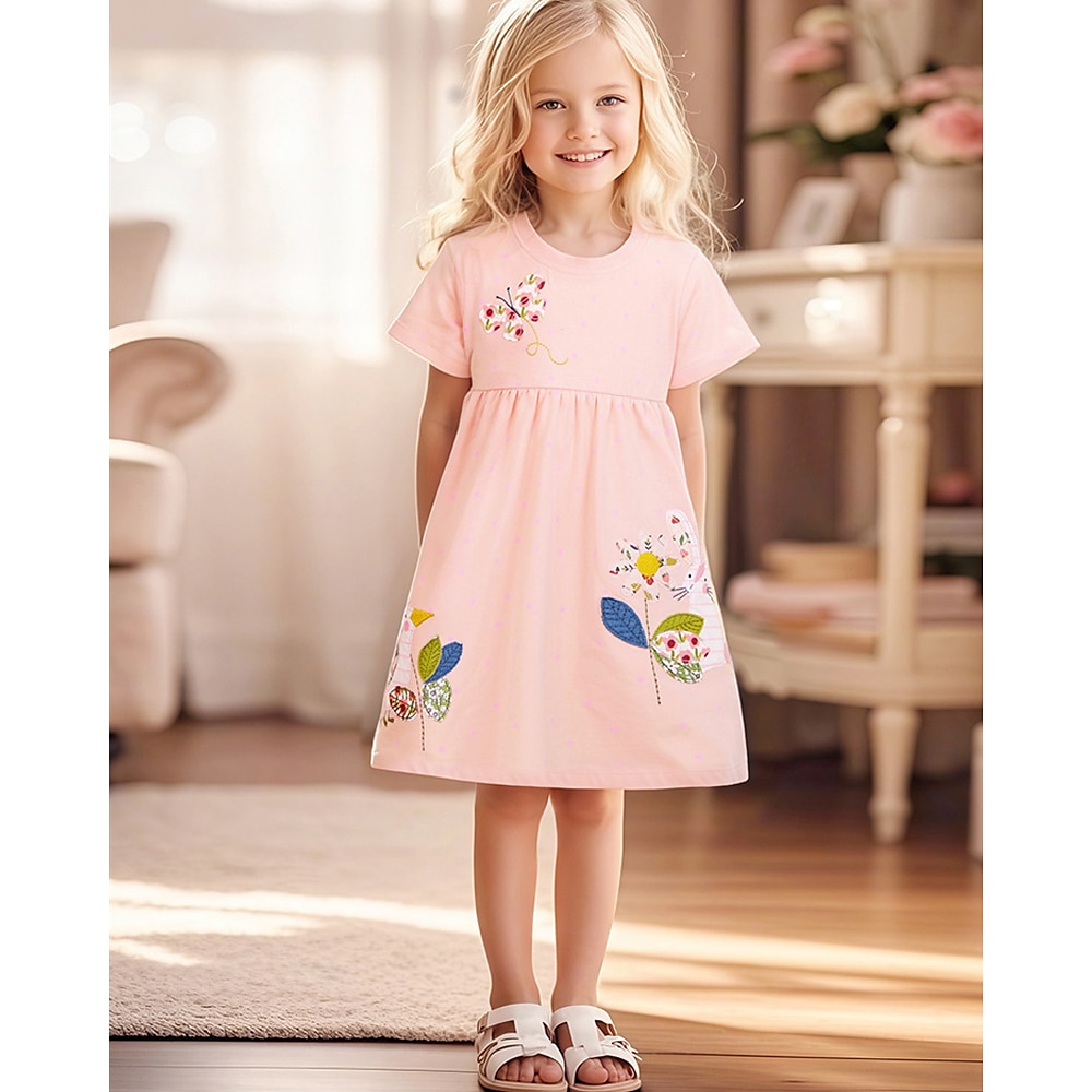 kinderkleidung Mädchen Kleid Blume Kurzarm Outdoor Casual Modisch bezaubernd 100% Baumwolle Knielang Casual kleid A Linie Kleid Sommer Frühling 4 Jahre Rosa Lightinthebox