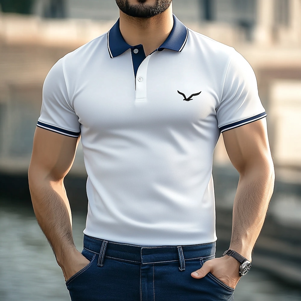 Herren Business-Polo Golfhemd Geschäft Casual Gerippter Polokragen Kurzarm Modisch Basic Feste Farbe Farbblock Knopf Sommer Frühling Herbst Regular Fit Schwarz Weiß Hellgrau Hellblau Business-Polo Lightinthebox