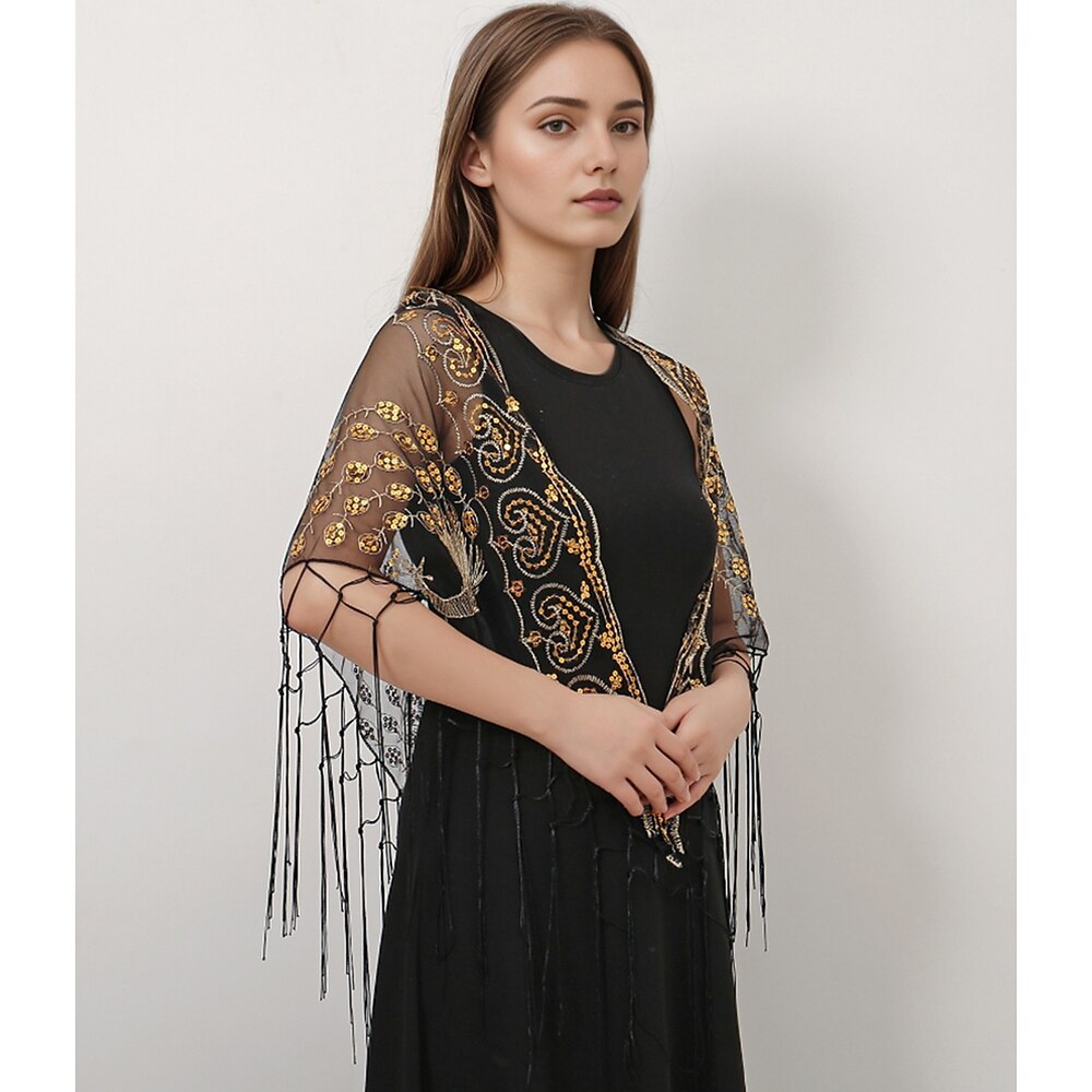 Retro Vintage Goldene Zwanziger 1920er Schal Wickeln Schals Der große Gatsby Flapper-Mädchen Pailletten Fransen Damen Karneval Hochzeit Abendgesellschaft Maskerade Erwachsene Schal Lightinthebox