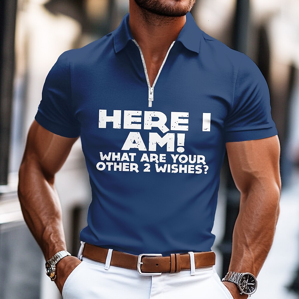 Herren Sommer Text / Nummer Reißverschluss-Polo Kurzarm Umlegekragen Alltagstauglich Outdoor Athleisure Alltagstauglich Reißverschluss Rubinrot Schwarz Grün Lightinthebox