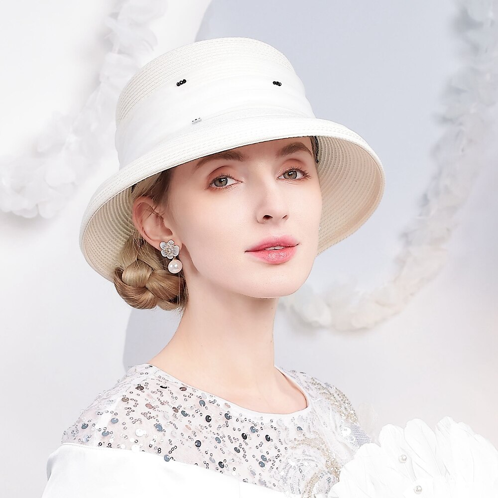 Hüte Faser Bowler / Glockenhut Eimerhut Strohhut Hochzeit lässig elegante Hochzeit mit Band Krawatte Perlen Kopfbedeckung Kopfbedeckung Lightinthebox