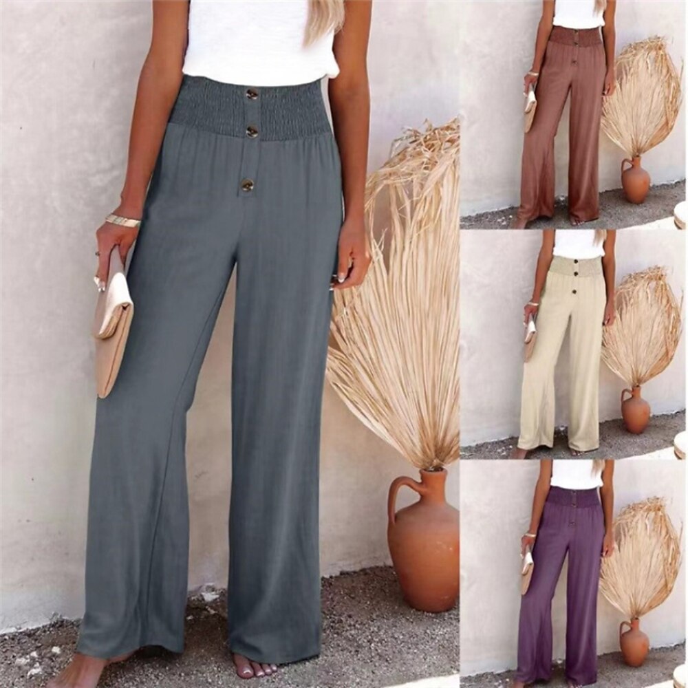 Damen Hose aus Baumwollleinen Stoffhosen Mode Lässig Volle Länge Natürliche Taille Einfach Elastischer Bund Schnalle Außenbereich Bequem Alltagskleidung Ausgehen Dunkelrot Grau Purpur Beige Sommer Lightinthebox
