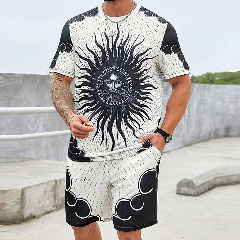 Herren Grafik 2St T-Shirts-Sets Sommeroberteile Kurzarm Kurze Hosen Rundhalsausschnitt Alltagstauglich Outdoor Sport Täglich 3D-Druck Schwarz Lightinthebox