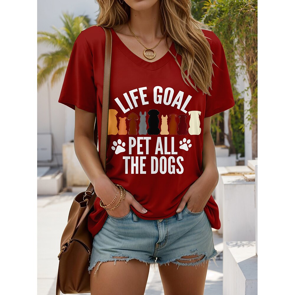 Damen T Shirt Grafik Tiermotiv Hund Stilvoll Lässig Kurzarm V Ausschnitt Normale Oberteile Täglich Wochenende Druck Salbeigrün Weiß Wein Königsblau Sommer Frühling Lightinthebox
