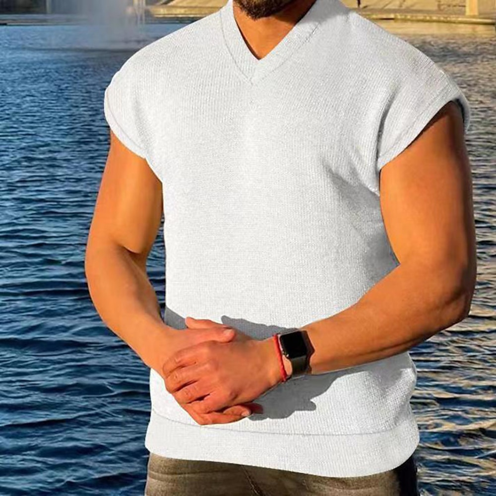 Herren Tank Top Weste Unterhemd Ärmelloses Shirt Ärmellos V Ausschnitt Sommer Einfach Mode Designer Urlaub Straße Ausgehen Schwarz Weiß Königliches Blau Top T-Shirt für Herren Lightinthebox