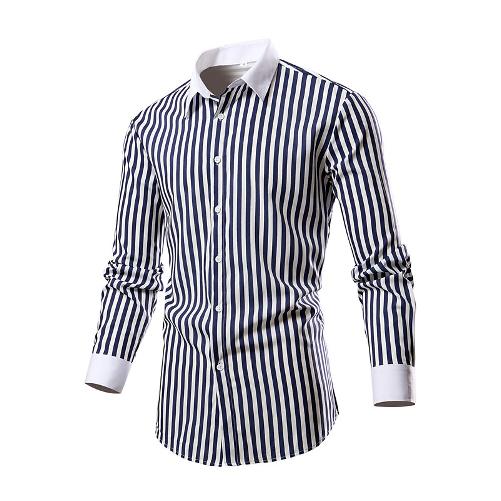 Herren Hemd Kleidhemd Knopfhemd Karomuster Hochzeit Täglich Weiß-blau schwarz gestreift Gelb Wein Langarm Revers Frühling Herbst Bekleidung Patchwork Lightinthebox