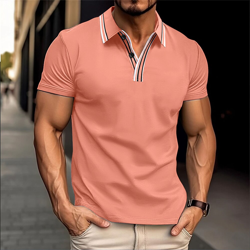 Herren Golfshirt Golf Poloshirts Arbeit Lässig Revers Kurzarm Basic Modern Einfach Patchwork Knöpfe Sommer Normale Passform Weiß Gelb Rosa Grün Golfshirt Lightinthebox