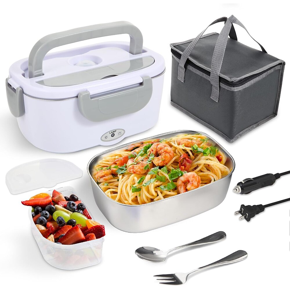 Elektrischer Lunchbox-Wärmer, 80 W, beheizte Lunchbox, tragbare Lunchbox mit Speisenwärmer und herausnehmbarem Behälter aus Edelstahl 304 Lightinthebox