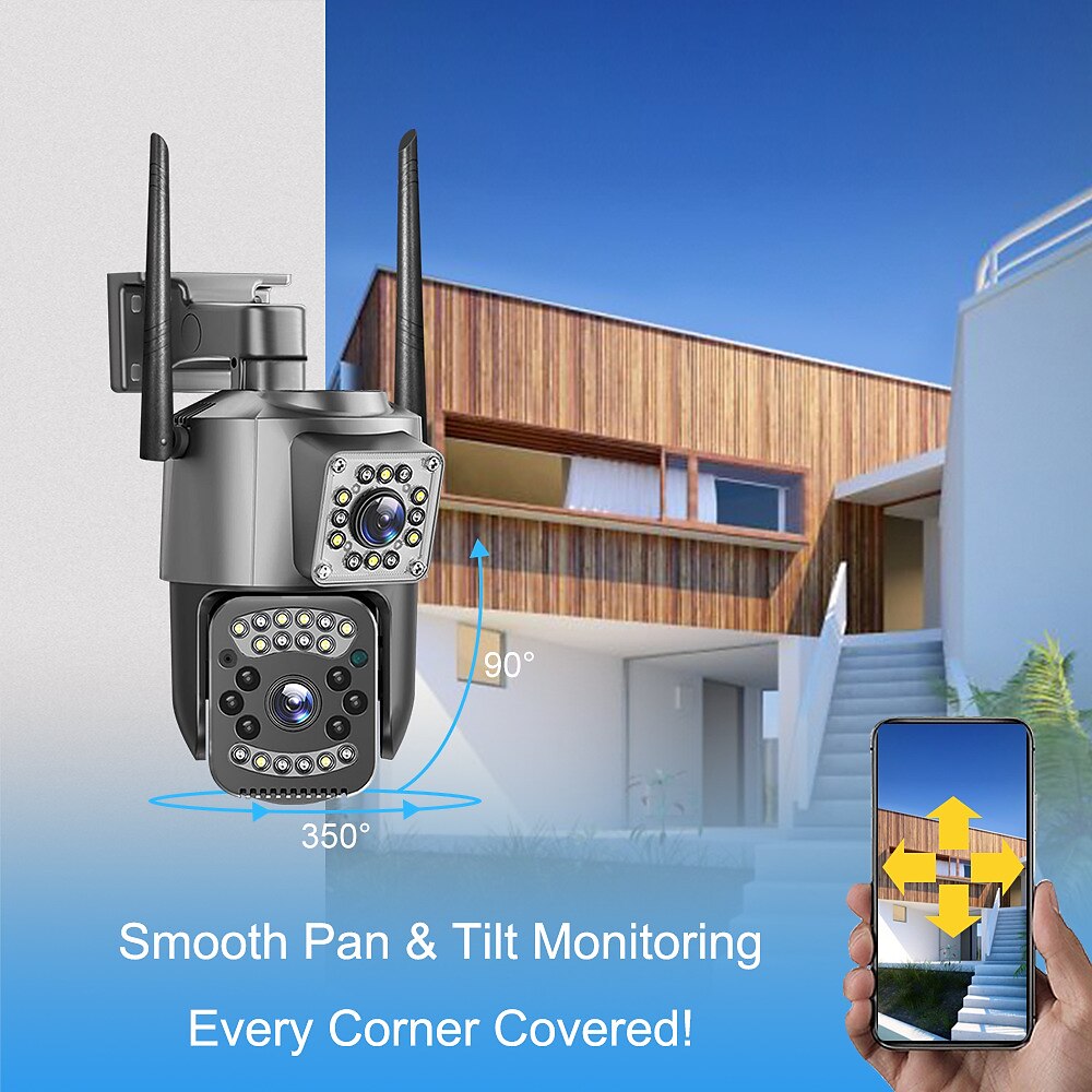 v380pro WLAN 2,5 Zoll PTZ SC03-W schwarz 4MP Sicherheits-CCTV-Kamera, kabellose IP-Sicherheitskamera mit Doppelobjektiv Lightinthebox