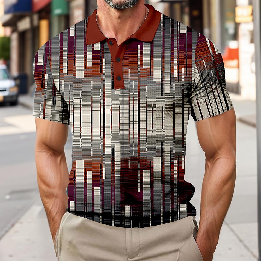 Herren Sommer Geometrisch Waffel-Poloshirts Kurzarm Polo-Shirts Hemden mit Kragen Business-Casual Outdoor Geschäft Athleisure Knöpfe 3D-Druck Rote Purpur Grün Lightinthebox
