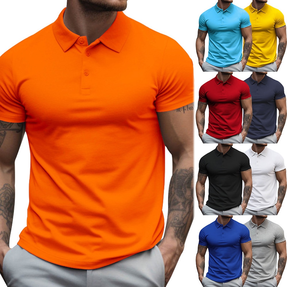 Herren Golfhemd Golf Poloshirts Arbeit Casual Kargen Kurzarm Basic Modern Glatt Knopf Sommer Regular Fit Schwarz Weiß Gelb Rot Marineblau Königliches Blau Golfhemd Lightinthebox