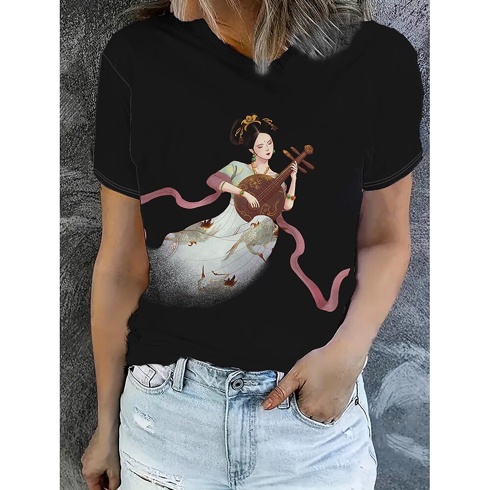 Damen T Shirt Sommeroberteile Grafik Musik Klassisch Lässig Kurzarm Rundhalsausschnitt Crop Tops Täglich Wochenende Druck Regenbogen Sommer Frühling Herbst Lightinthebox