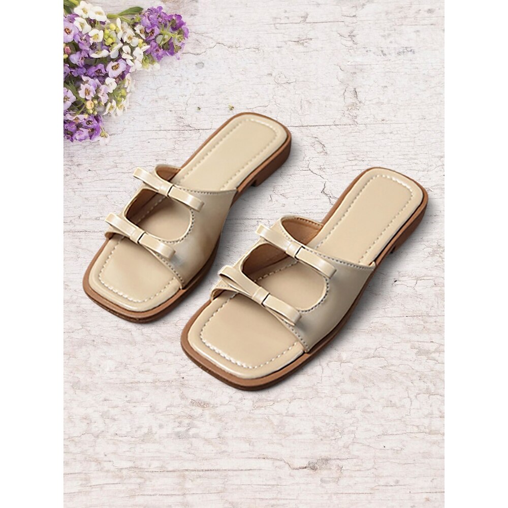 Beigefarbene flache Sandalen mit Doppelriemen für Damen - schicke, lässige Slip-On-Sandalen für Verabredungen und den Alltag Lightinthebox