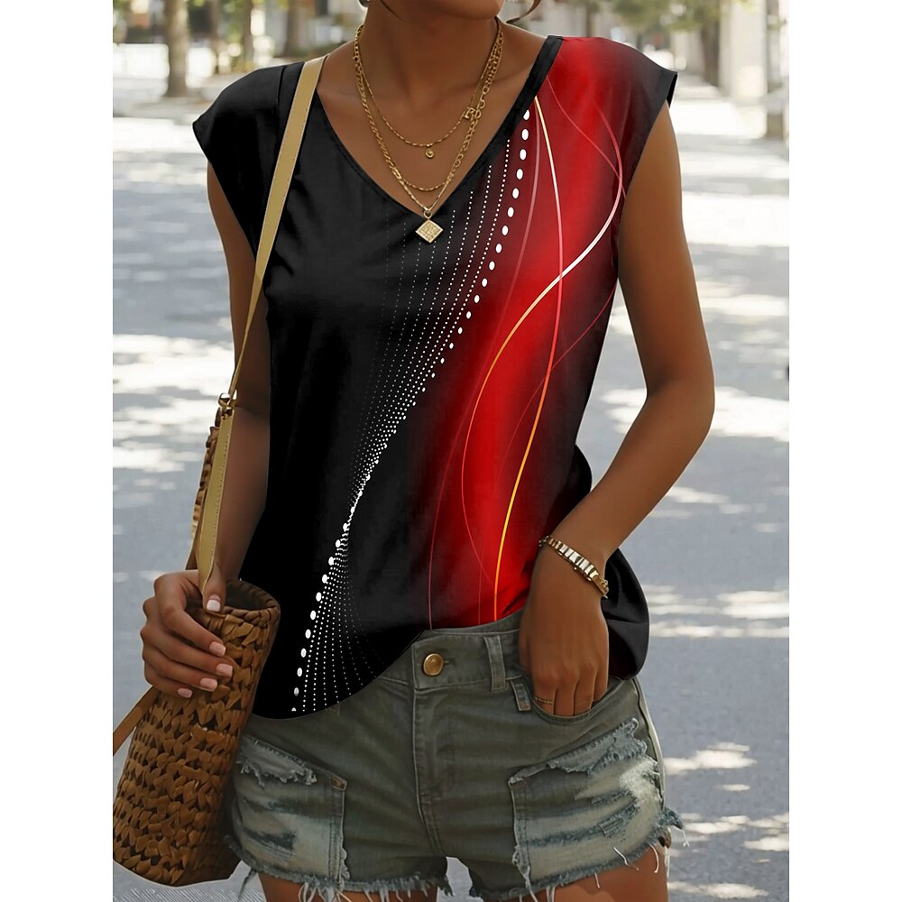 Damen Camisole-Tanktop Grafik Geometrisch Stilvoll Lässig Ärmellos V Ausschnitt Normale Oberteile Täglich Druck Weiß Rote Blau Grün Sommer Lightinthebox
