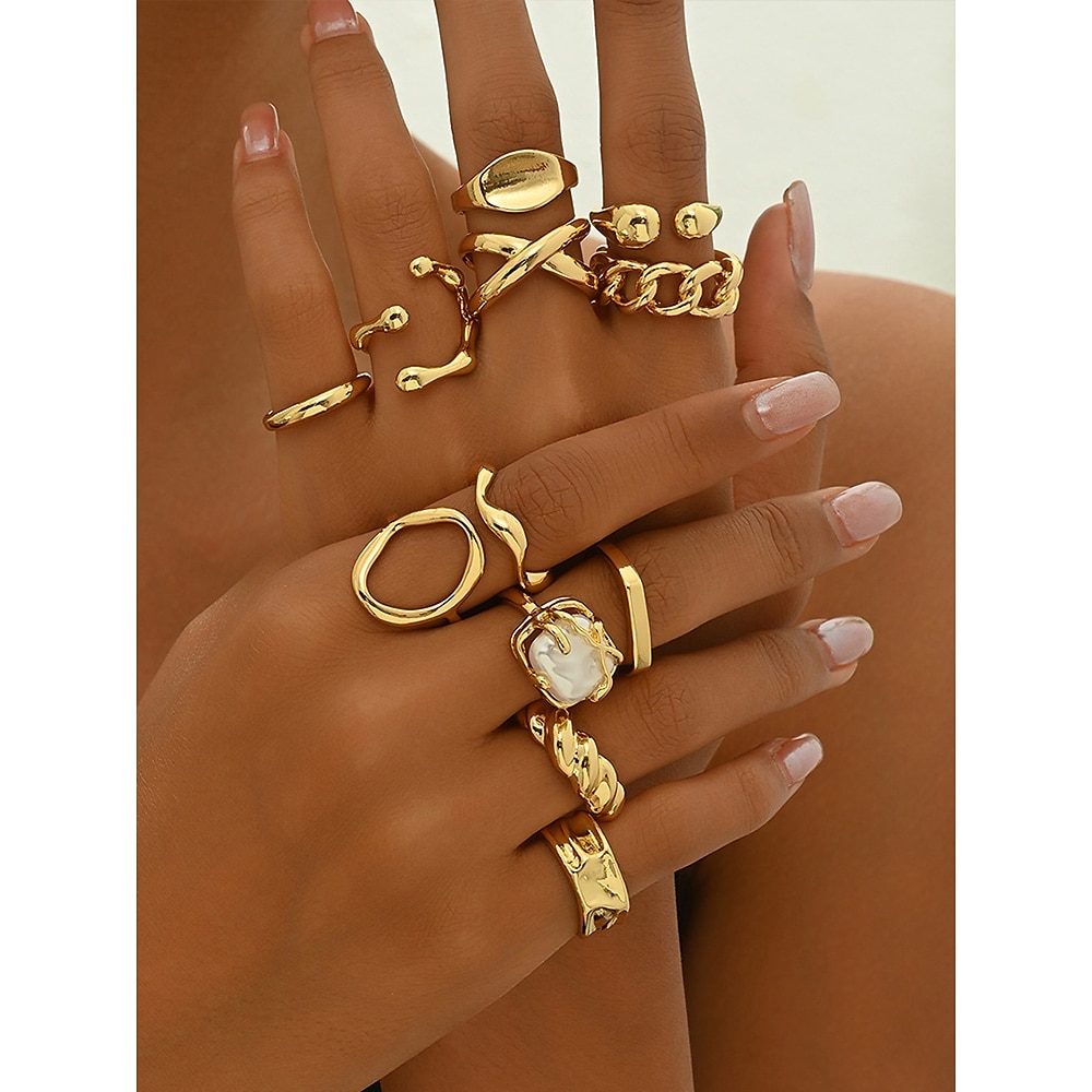 Goldenes Statement-Ring-Set für Damen - trendige, klobige, stapelbare Vintage-Fingerringe, Modeschmuck für Partys, Hochzeiten und den Alltag Lightinthebox