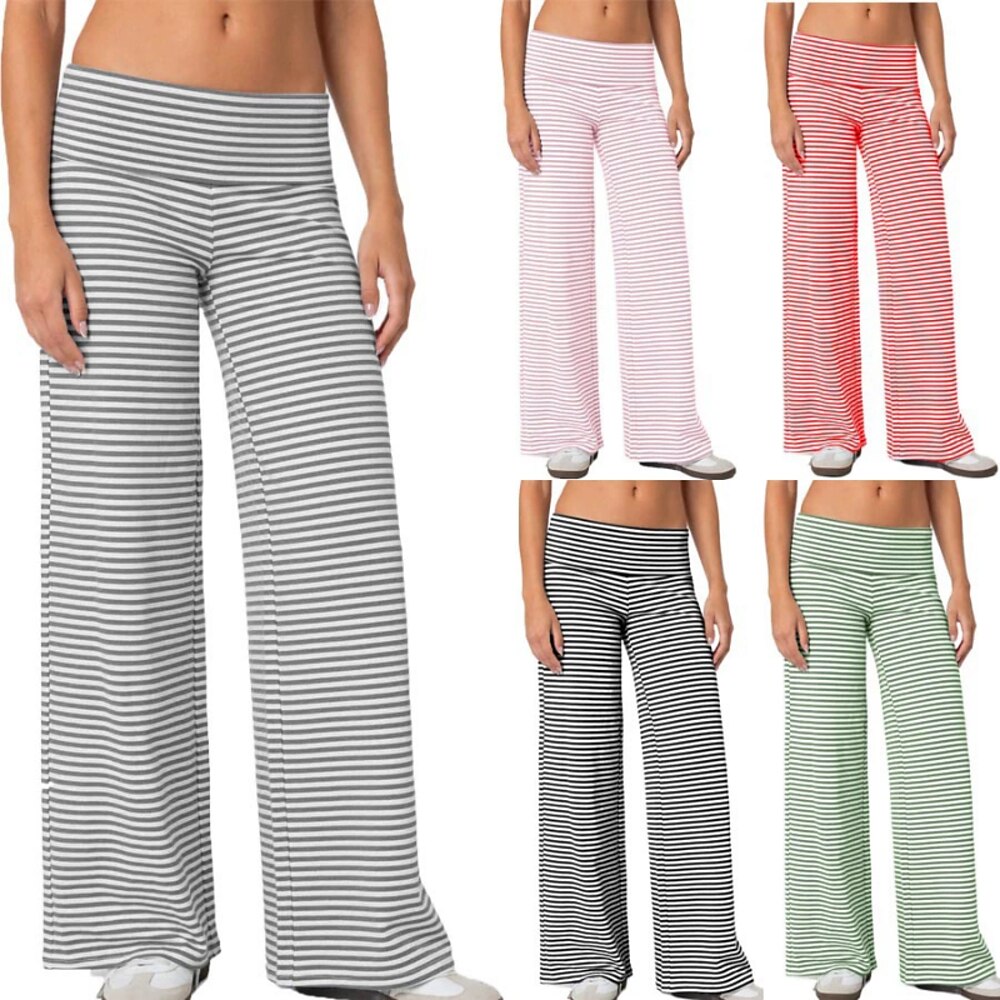 Damen Stoffhosen Streetwear Lässig Volle Länge Natürliche Taille Gestreift Elastischer Bund Außenbereich Bequem Straße Wochenende Magenta Grau Schwarz Rosa Sommer Normale Passform Lightinthebox
