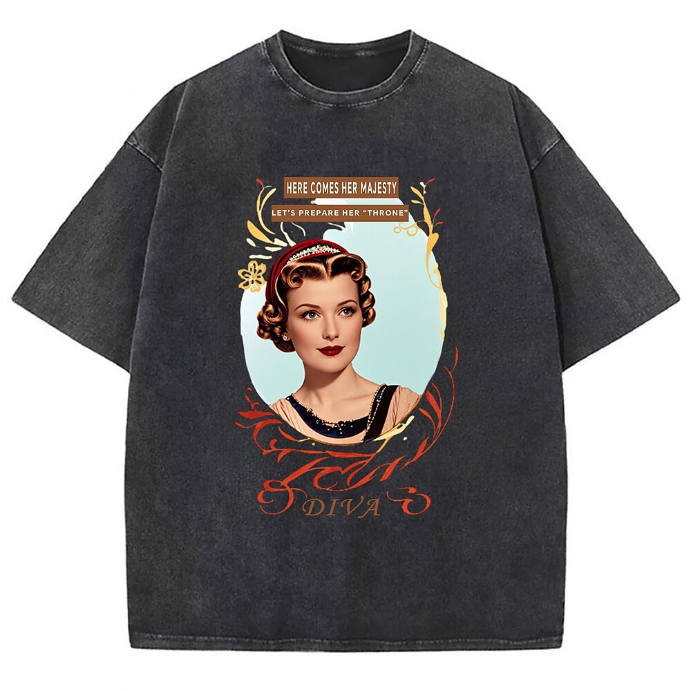 T-Shirt Übergroßes Acid-Wash-T-Shirt Retro Poster Retro-Mädchen Grafik Für Paar Herren Damen Erwachsene Maskerade Heißprägen Alltagstauglich Lightinthebox