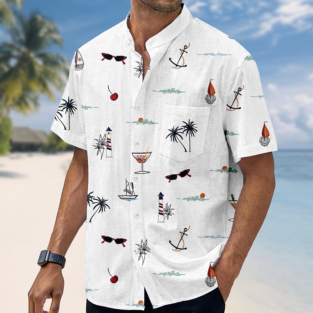 Herren Kokospalme Tropische Pflanzen Hemd Sommer Hawaiihemd Stehkragenhemd Kurzarm Hawaiianisch Urlaub Ferien Strandbekleidung Sommer Frühling Mandarinkragen Stehkragen Großvaterkragen 3D-Druck Lightinthebox