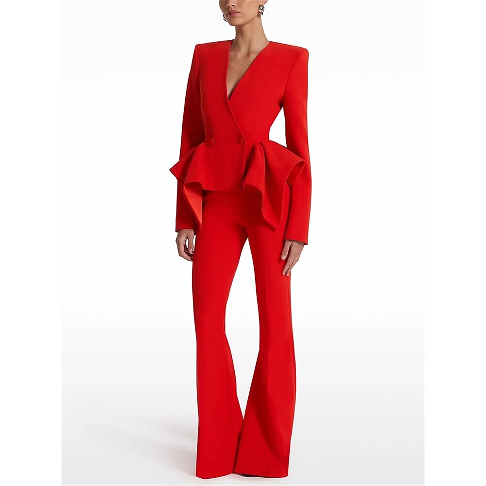 Hosenanzug Brautmutterkleid Elegant Einfach V Ausschnitt Bodenlang Polyester Langarm mit Einfarbig 2025 Lightinthebox