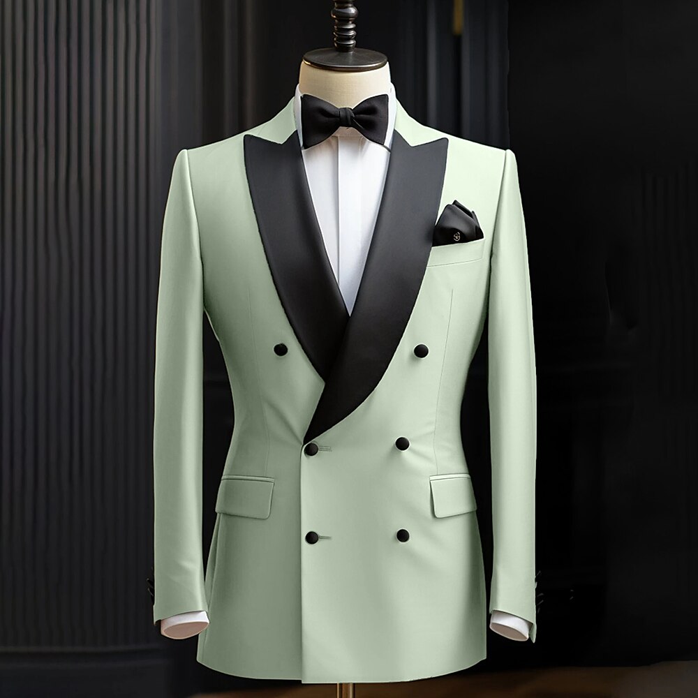 Hochzeits-Prom-Patchworkanzüge für Herren Salbeigrün Mode Formal Sommer Einfarbig Standard Passform 2-teilig Doppelreiher Sechs-Knopf Lightinthebox