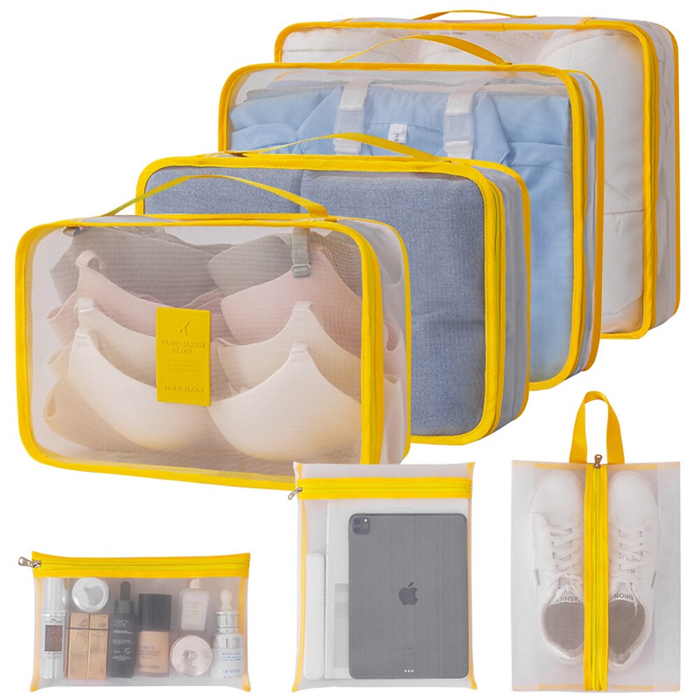 Kompressions-Packwürfel-Set für Reisen, sichtbare Gepäck-Organizer-Taschen aus Netzmaterial, Aufbewahrung von Toilettenartikeln, Kosmetika und digitalen Geräten, Faltbeutel mit Kordelzug Lightinthebox