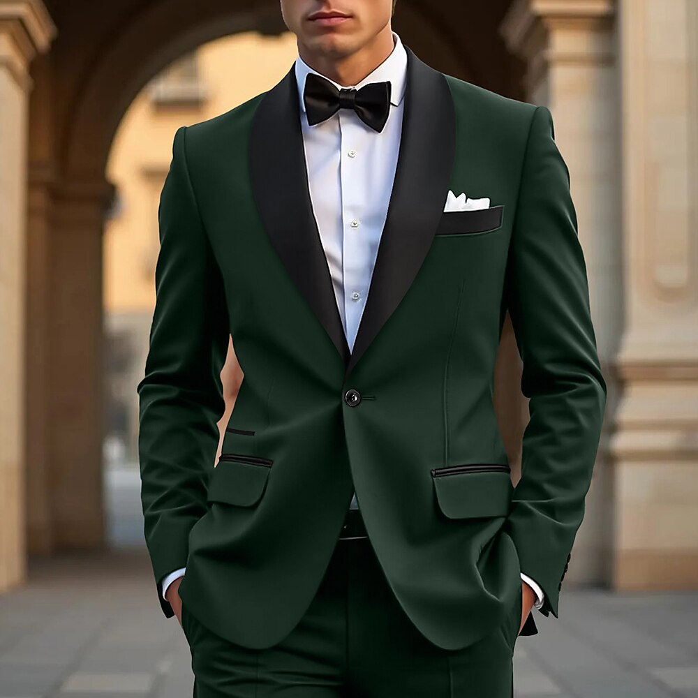 Herren Hochzeit Abschlussball Partyanzüge Burgunderrot Dunkelgrün Mode Formell Einfarbig Standard Passform 2-teilig Einreiher - 1 Knopf Lightinthebox