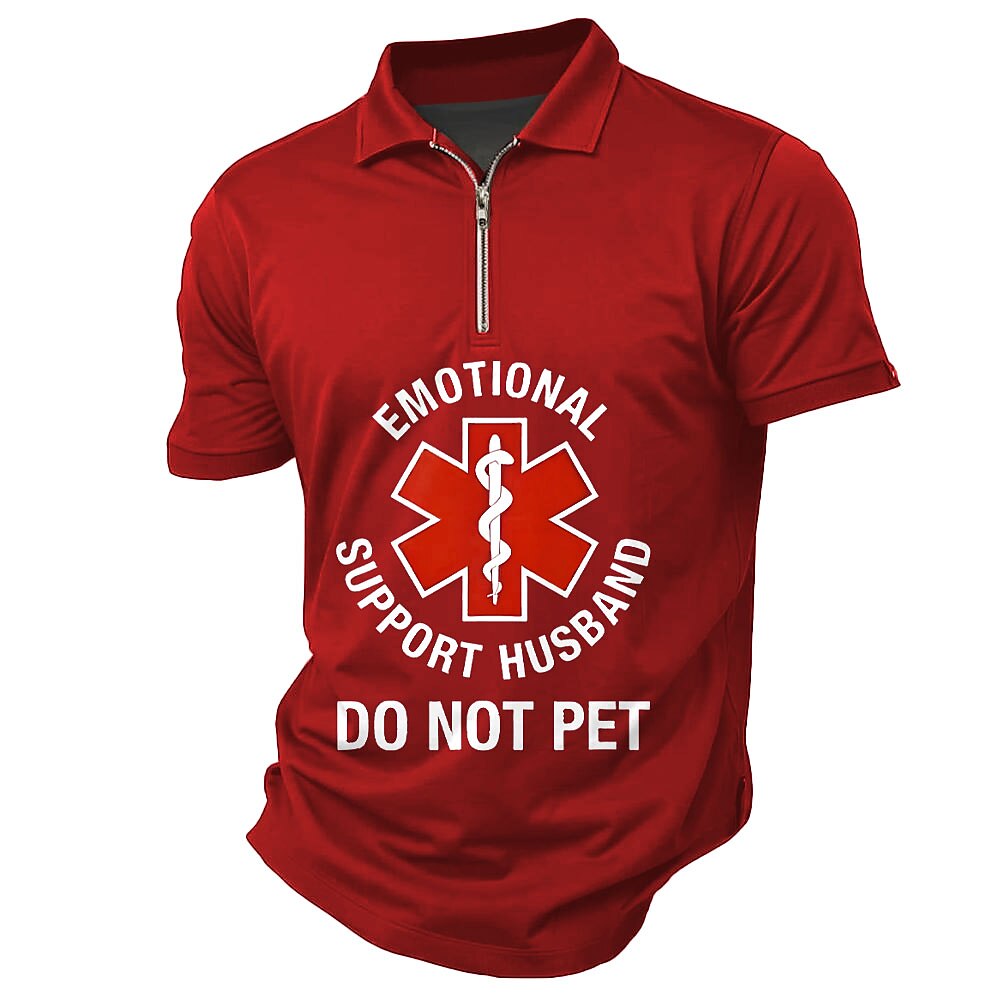 Herren Sommer Text Poloshirts mit Reißverschluss Kurzarm Polo-Shirts Hemden mit Kragen Lässig Outdoor Athleisure 3D-Druck Schwarz Rote Dunkelgrün Lightinthebox