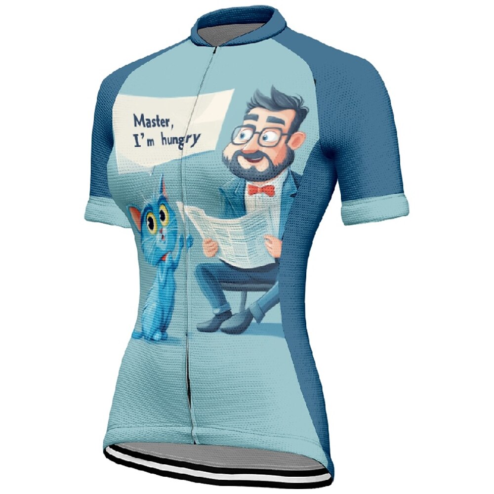 Damen Radtrikot Kurzarm Fahhrad T-Shirt Trikot mit 3 Gesäßtaschen Mountainbike MTB Atmungsaktiv Schnelltrocknend Anatomisches Design Feuchtigkeitsableitend Marinenblau Blau Cartoon Graffiti Sport Lightinthebox