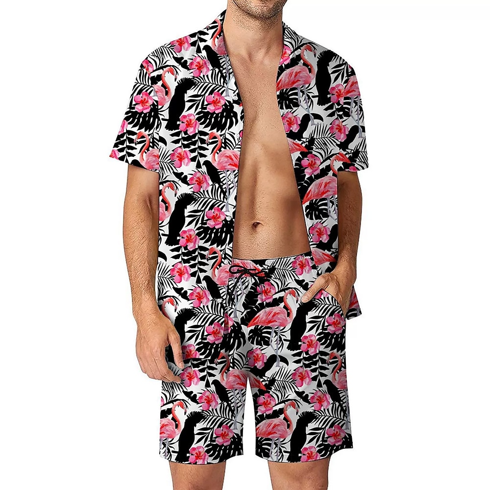 Herren Blumen 2St Hawaiihemd Sommerhemd Kurzarm Kurze Hosen Hemden-Sets Umlegekragen Brautkleider schlicht Resort Outdoor Heim Casual 3D-Druck Rote Lightinthebox