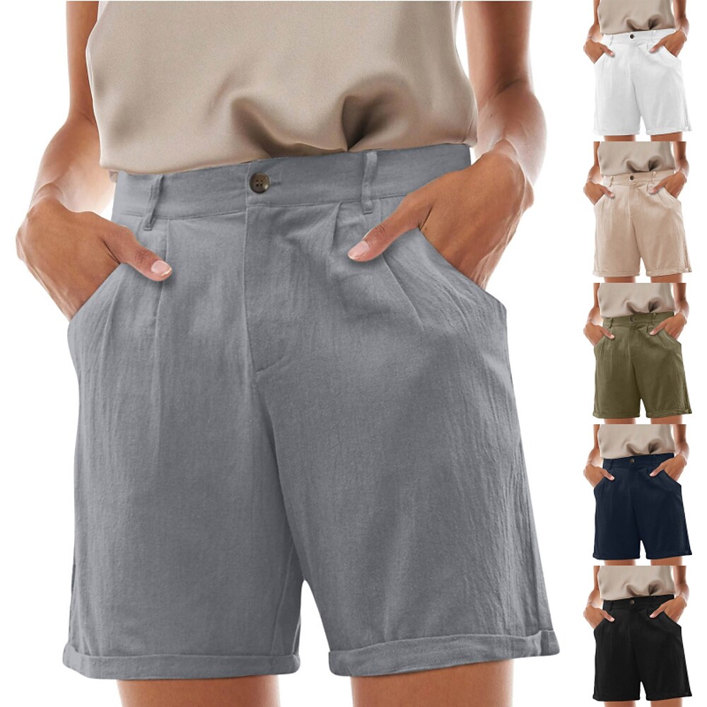 Damen Shorts Stoffhosen Streetwear Stilvoll Kurz Natürliche Taille Einfach Tasche Schnalle Bequem Außenbereich Straße Alltagskleidung Ausgehen Grau Marinenblau Schwarz Weiß Sommer Normale Passform Lightinthebox