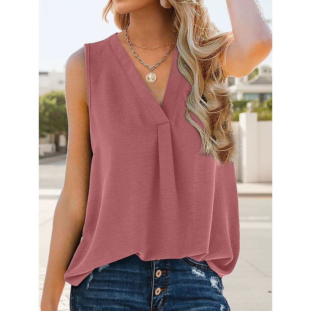 Damen Camisole-Tanktop Einfarbig Elegant Lässig Ärmellos V Ausschnitt Normale Oberteile Täglich Ferien Schwarz Weiß Rosa Rote Grün Sommer Frühling Lightinthebox