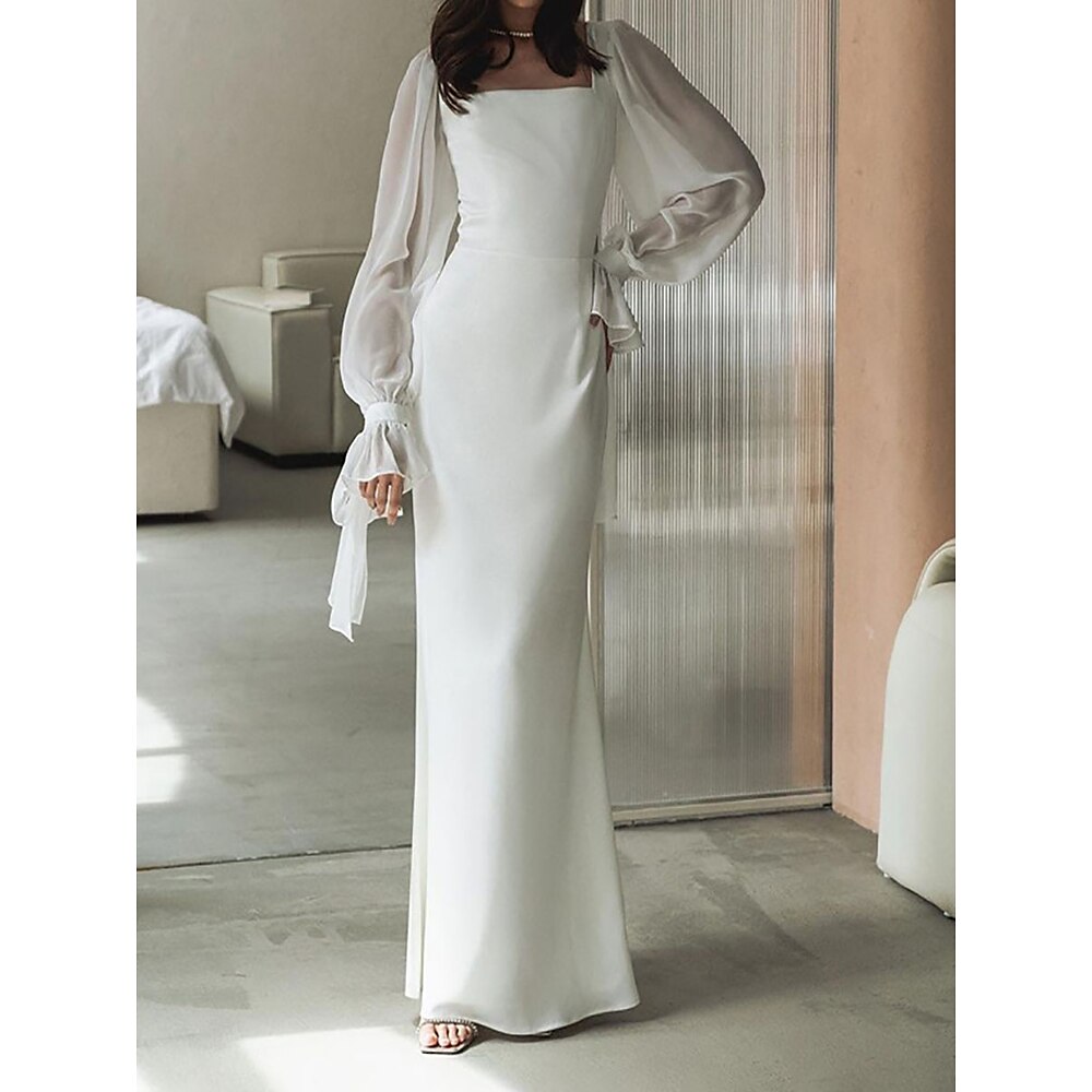 Damen Midikleid Weißes Kleid Romantisch Modern Reifen Trompetenärmel Täglich Ausgehen Sommerkleid Normale Passform Einfarbig Langarm Quadrathals Weiß Sommer Frühling Herbst Lightinthebox