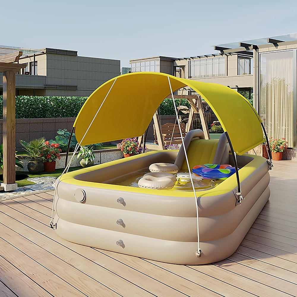 Aufblasbarer Pool für Kinder und Erwachsene mit Rutsche und Sonnenschutz, aufblasbare Kinderpools in voller Größe, Aufstellpools für die Familie, Hinterhof, Garten, Rasen, Außenbereich Lightinthebox