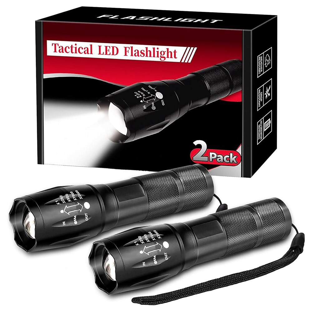 2er-Pack taktische Taschenlampen, Militärqualität, 5 Modi, 3000 Lumen, wasserdichte LED-Taschenlampe für Camping, Radfahren, Wandern, Outdoor, Zuhause, Notfälle Lightinthebox