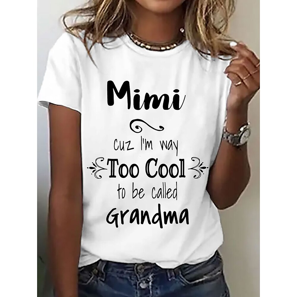 Damen T Shirt Grafik Buchstabe Stilvoll Lässig Kurzarm Rundhals Normale Oberteile Täglich Wochenende Druck Schwarz Weiß Blau Sommer Frühling Lightinthebox