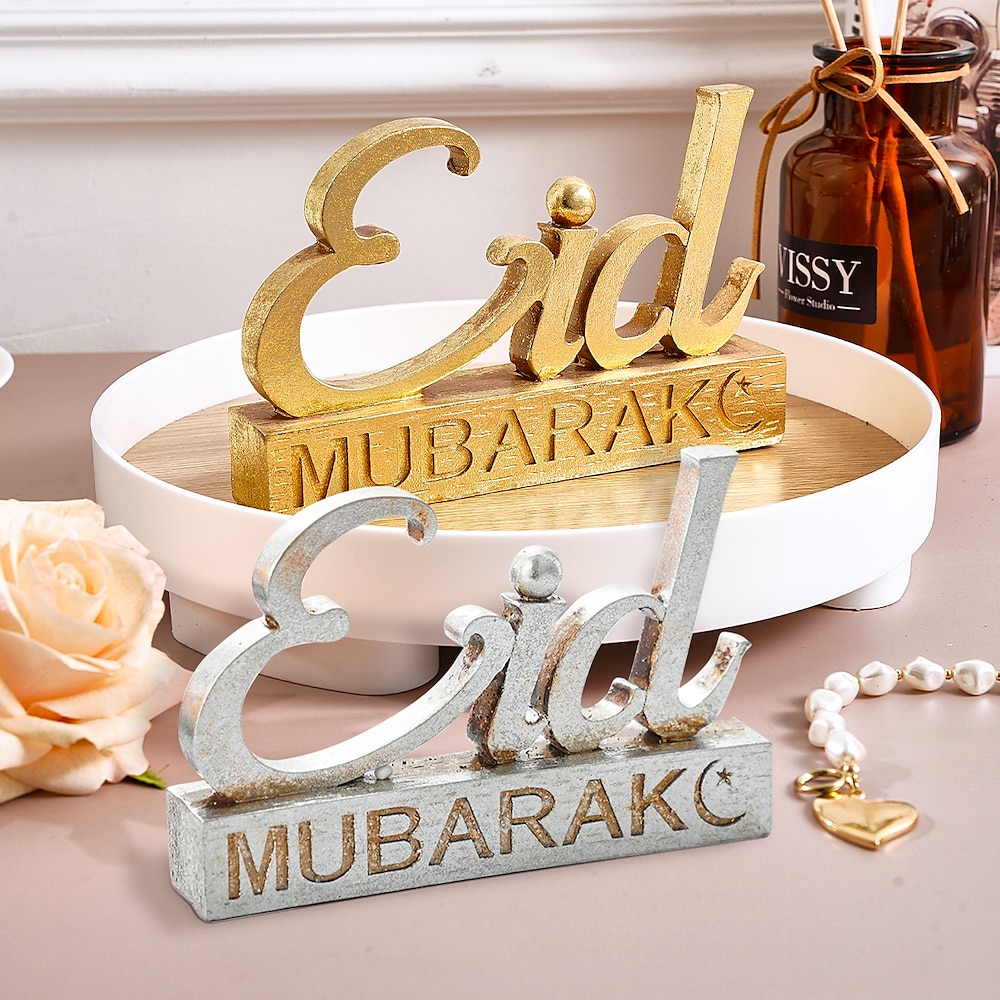 Ramadan-Buchstaben-Dekorationsfigur, Kunstharz-Handwerk im antiken Stil, Geschenk zum muslimischen Fest, perfekt für Eid al-Fitr Eid al-Adha, süßes Geschenk für Partys, Versammlungen und als Lightinthebox