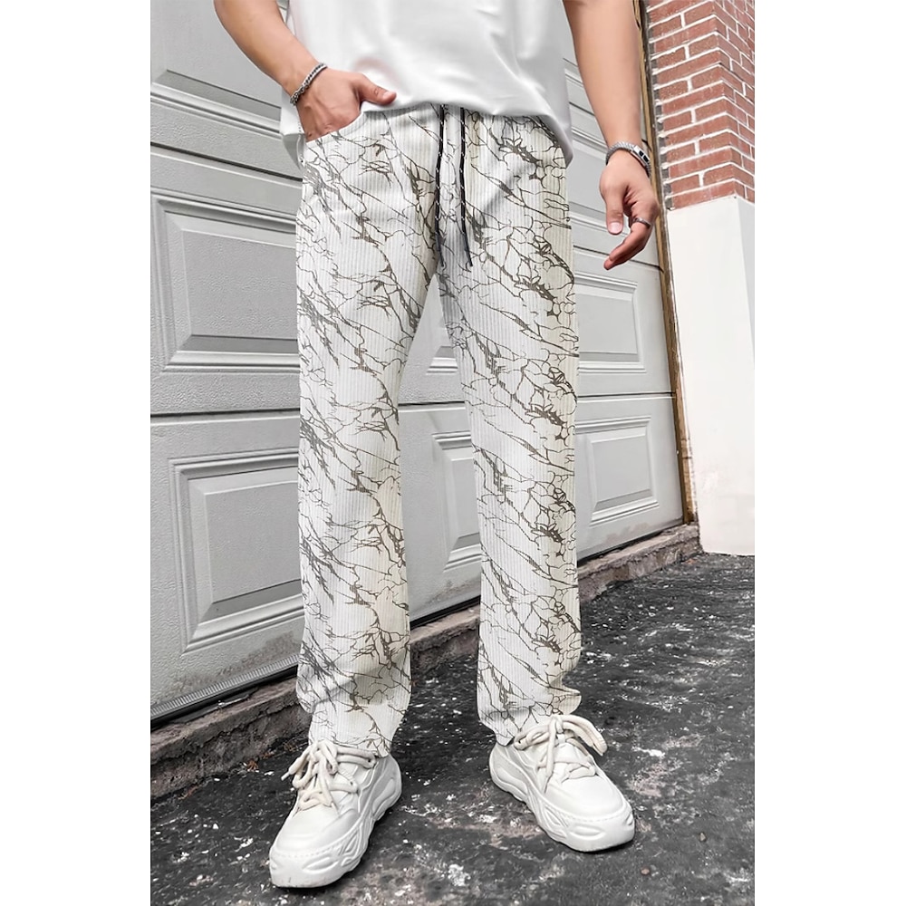 Herren Hose Hosen Sommerhosen Freizeithose Tasche Kordelzug Elastische Taille Leopard Komfort Atmungsaktiv In voller Länge Urlaub Täglich Festtage Brautkleider schlicht Schwarz Khaki Lightinthebox