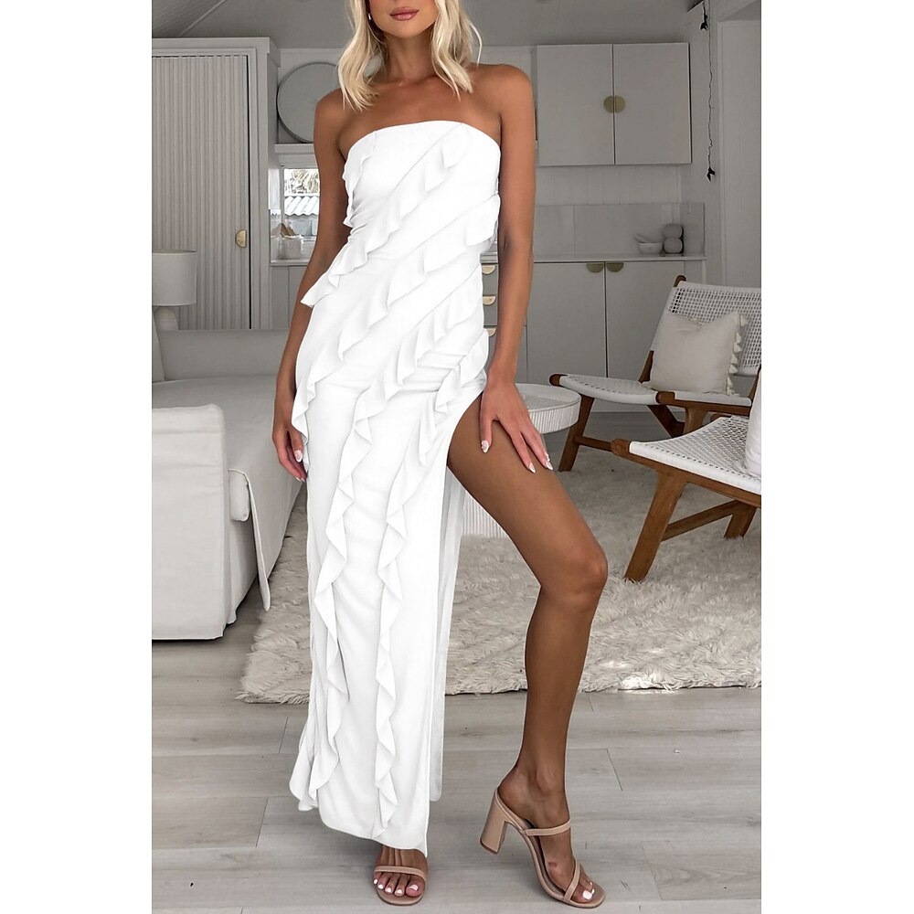 Damen Langes Kleid Maxikleid Weißes Kleid Abschlusskleid Partykleid Elegant Mode Party Geburtstag Abschlussfeier Normale Passform Einfach Ärmellos Trägerlos Weiß Sommer Lightinthebox