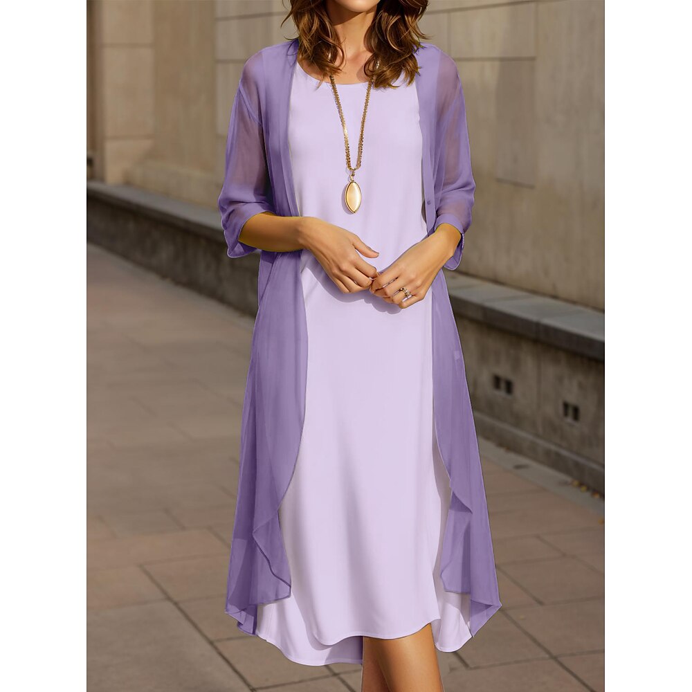 Damen Kleid-Set A Linie Kleid Sommerkleid Midi-Kleid Urlaub Lässig Einfach Plissiert Midikleid Halbarm Rundhalsausschnitt Urlaub Täglich Wein Königliches Blau Violett Frühling Herbst Lässiger Schnitt Lightinthebox