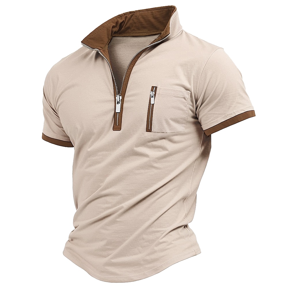 Herren Zip Polo T-Shirt Farbblock Viertel Postleitzahl Outdoor Casual Kurzarm Tasche Reißverschluß vorne Bekleidung Modisch Designer Komfortabel Lightinthebox