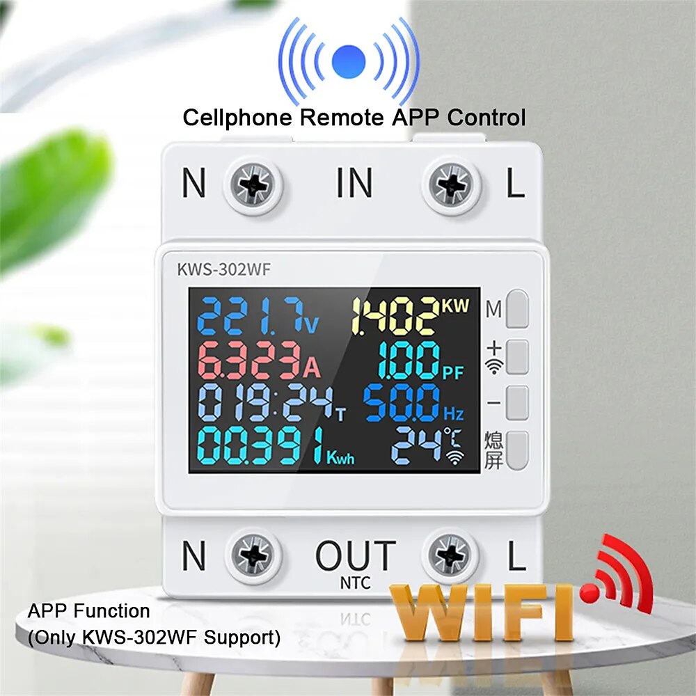 Tuya WiFi 8in1 Stromzähler Farbbildschirm 2p Multifunktions-Wechselstromzähler Mobiltelefon-Fernsteuerung per App 170-270 V/63 A Lightinthebox