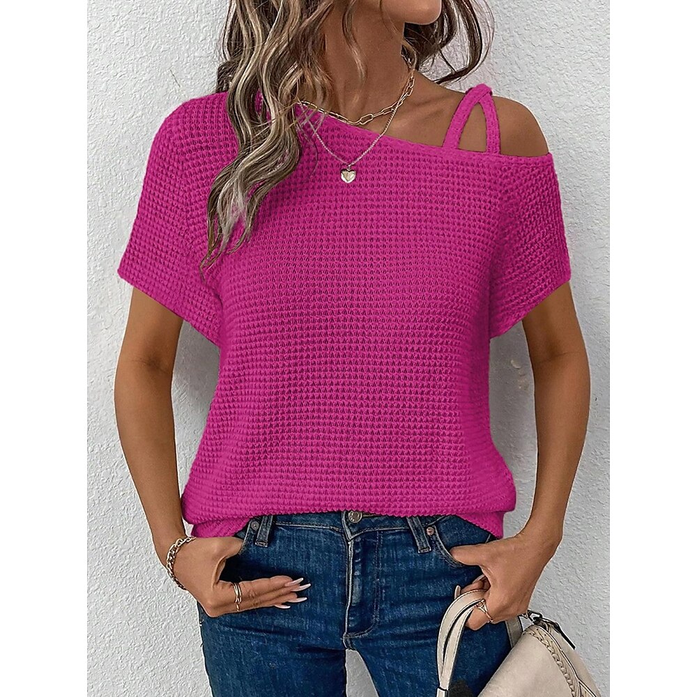 Damen T Shirt Einfach Mode Modern Lässig Kurzarm V Ausschnitt Normale Oberteile Täglich Wochenende Schwarz Weiß Rosa Fuchsie Sommer Lightinthebox