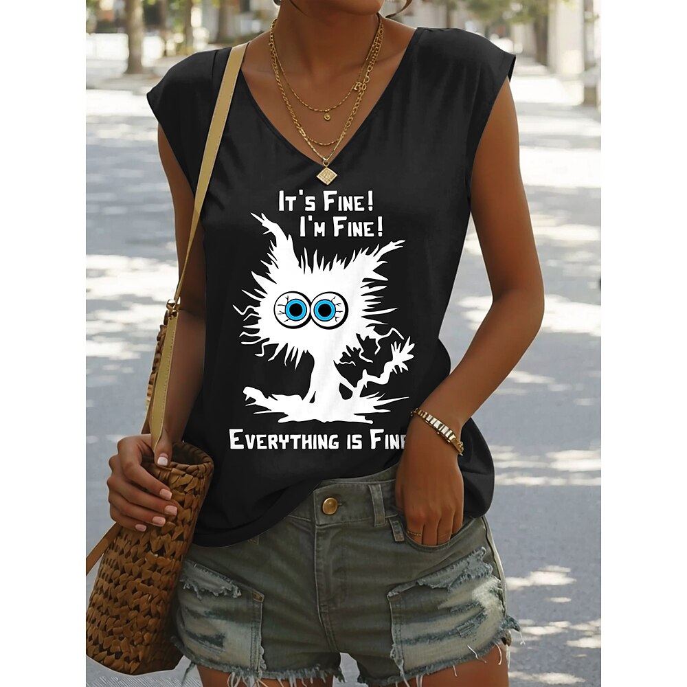 Damen Camisole-Tanktop Grafik Buchstabe Stilvoll Lässig Ärmellos V Ausschnitt Normale Oberteile Täglich Druck Schwarz Rosa Blau Sommer Lightinthebox