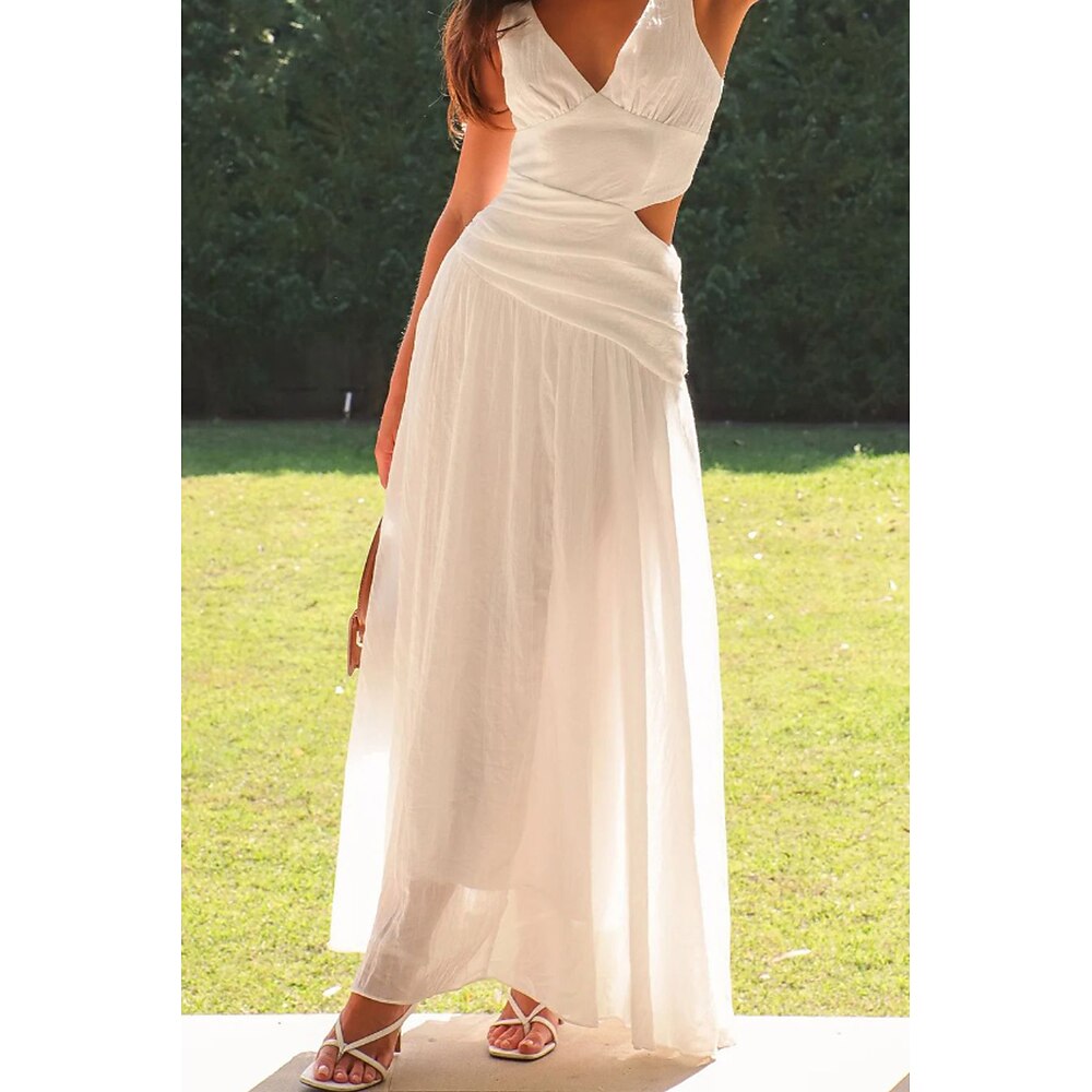 Damen Langes Kleid Maxikleid Weißes Kleid Abschlusskleid Mode Abschlussfeier Date Ausgehen Normale Passform Einfach Ärmellos V Ausschnitt Weiß Rote Rosenrot Sommer Lightinthebox