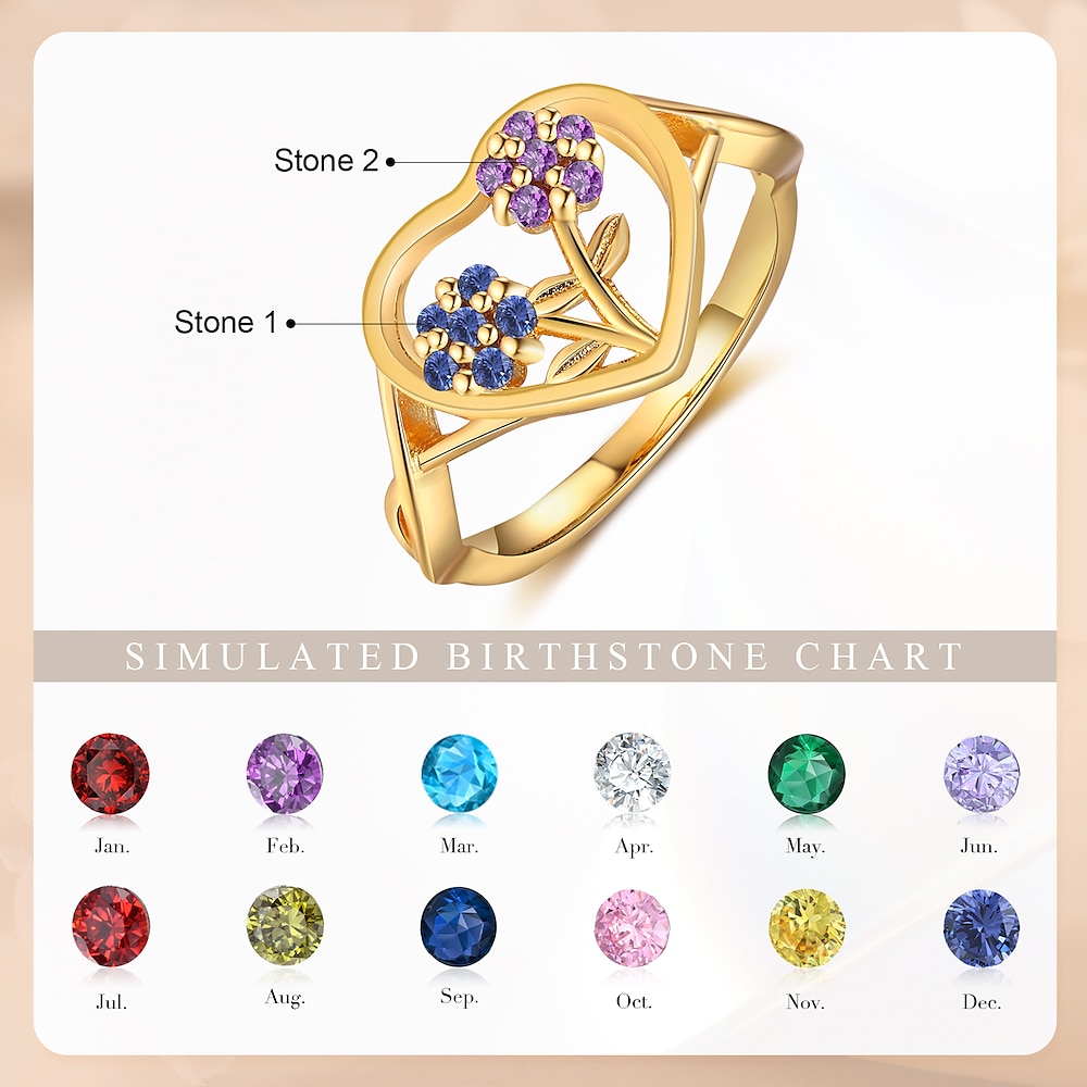 personalisierter Blumenring mit Geburtsstein und Namen, einzigartiges Muttertagsgeschenk, Valentinstagsgeschenk, Jubiläumsschmuck für Mama, Partnerin oder Freundin, Geburtstagsgeschenk mit exquisiter Lightinthebox