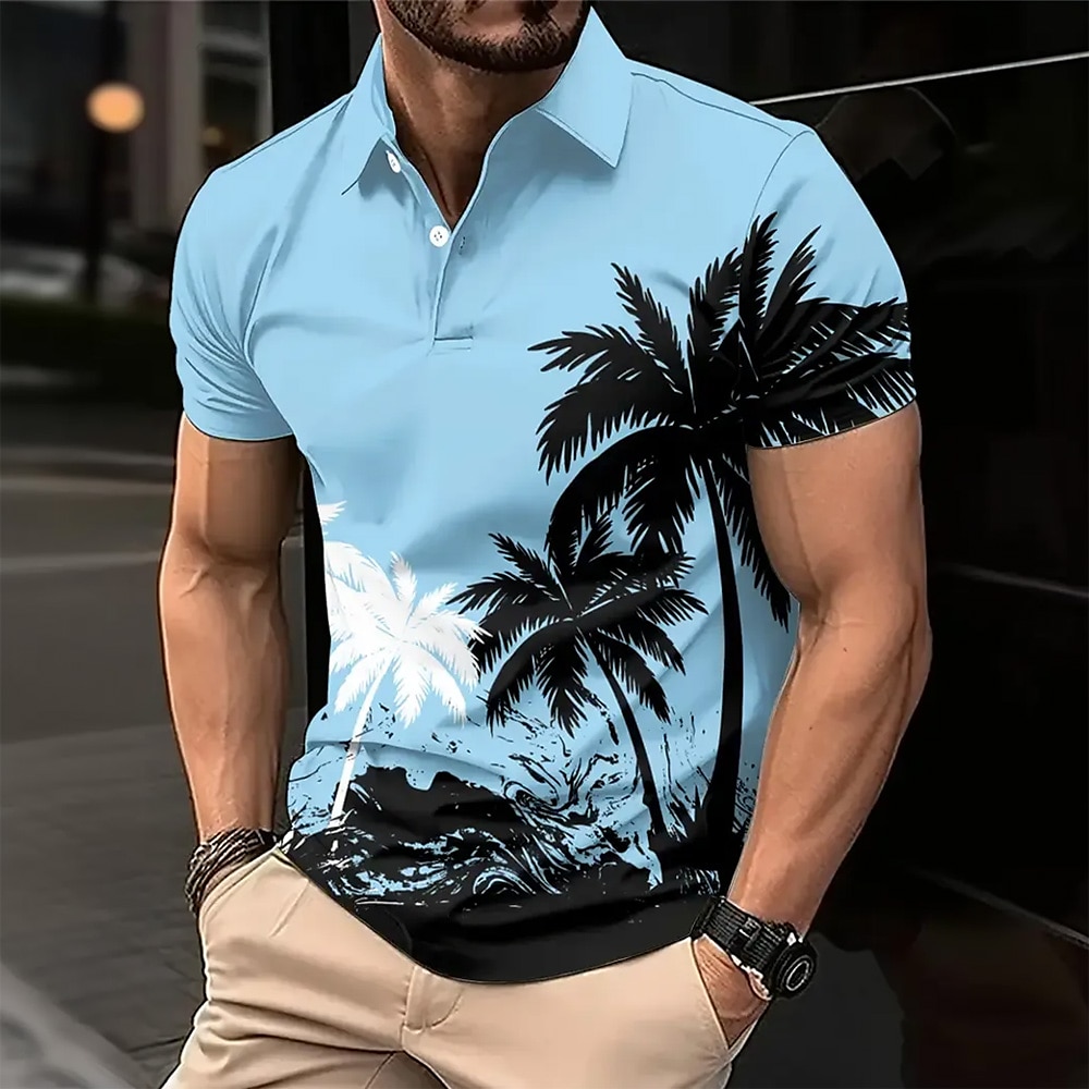 Herren Palme Polo Kurzarm Polo-Shirts Hemden mit Kragen Lässig Resort Outdoor Alltagskleidung Urlaubskleidung 3D-Druck Blau Lightinthebox